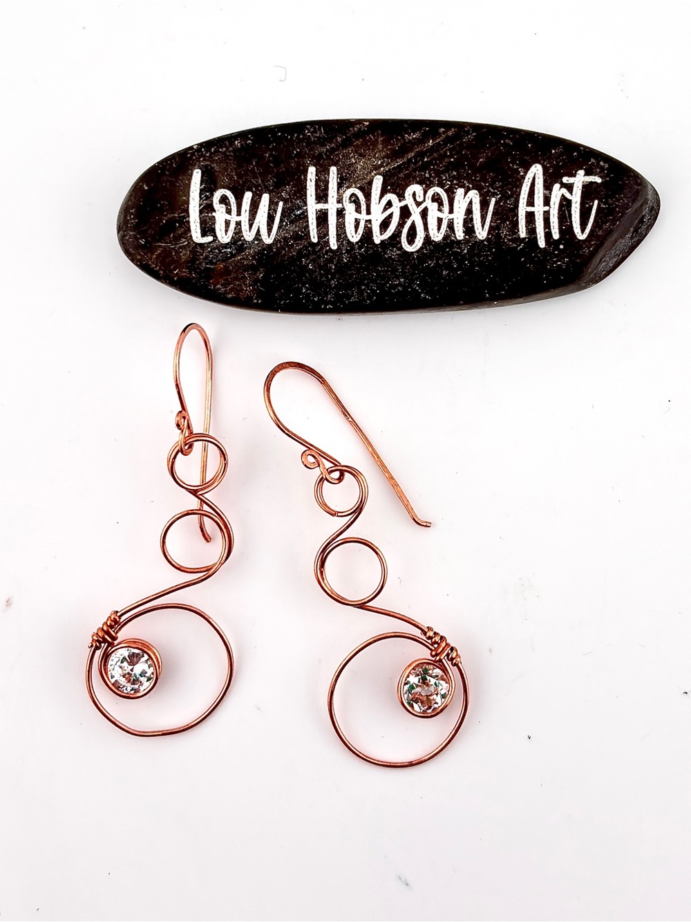 HANDMADE Artisan Faceted Cubic Zirconia Copper Wire Wrapped Dangle Earrings,